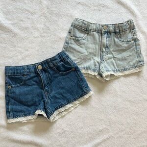 Girls Toddler 3T Denim Lace Trim Kids Shorts Set